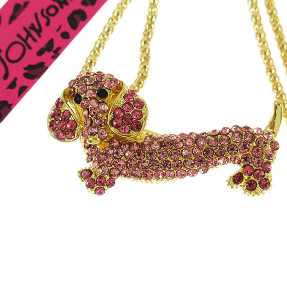 Betsey Johnson Jewelry - Betsey Johnson pink crystal dachshund dog necklace